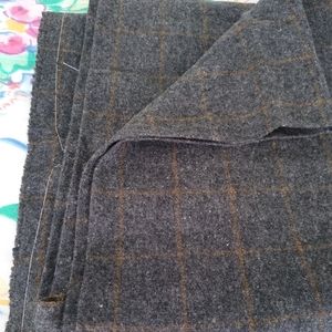 2.3yd 62"w Charcoal gray w/tan window pane plaid tweed wool fabric from Paris.